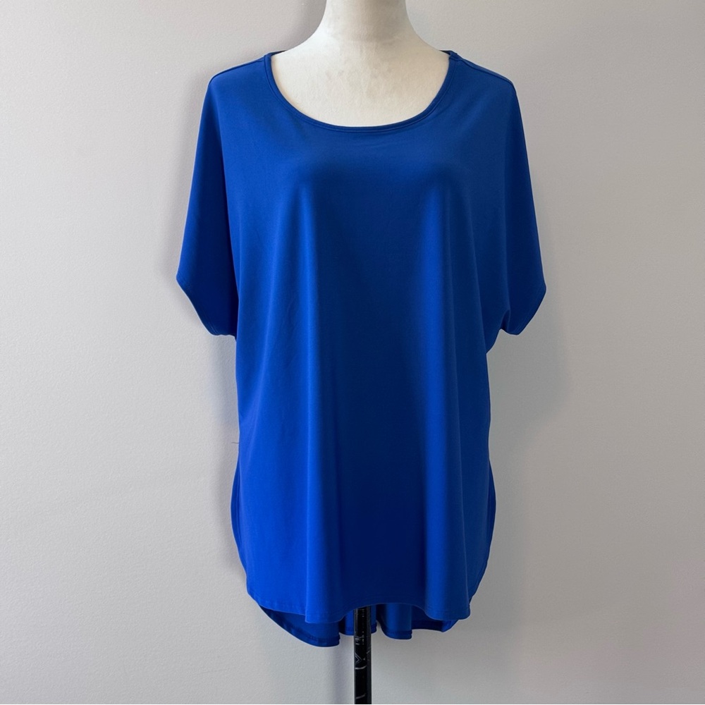Cato Women’s 18/20W Royal Blue Tunic Top Side Slit Short Sleeve Casual Boss Lady